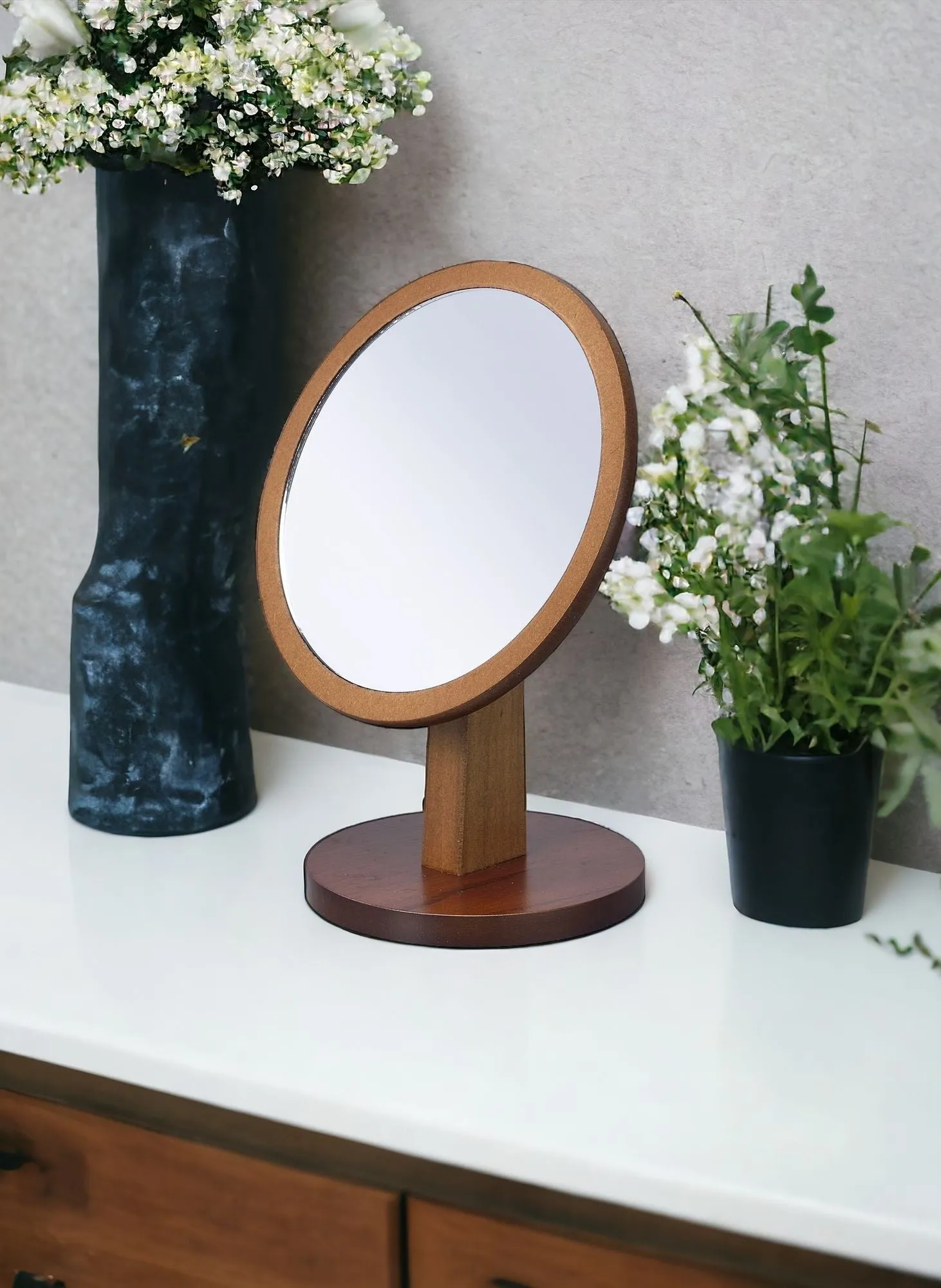 10" Brown Round Framed Makeup Shaving Tabletop Mirror