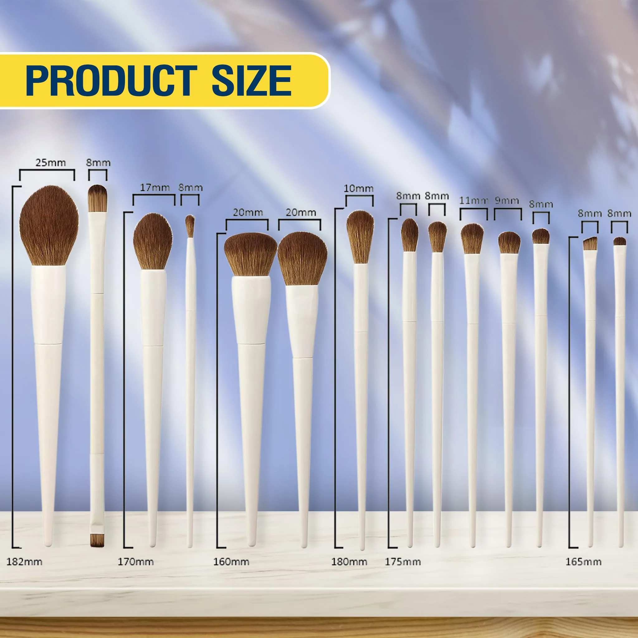 14-Piece Make Up Brush Set - Travel Makeup Brushes Set Professional - Premium Synthetic Brushes for Powder, Foundation, Contour, Blush, Concealer, Eyeshadow, and Liner - Light Grey