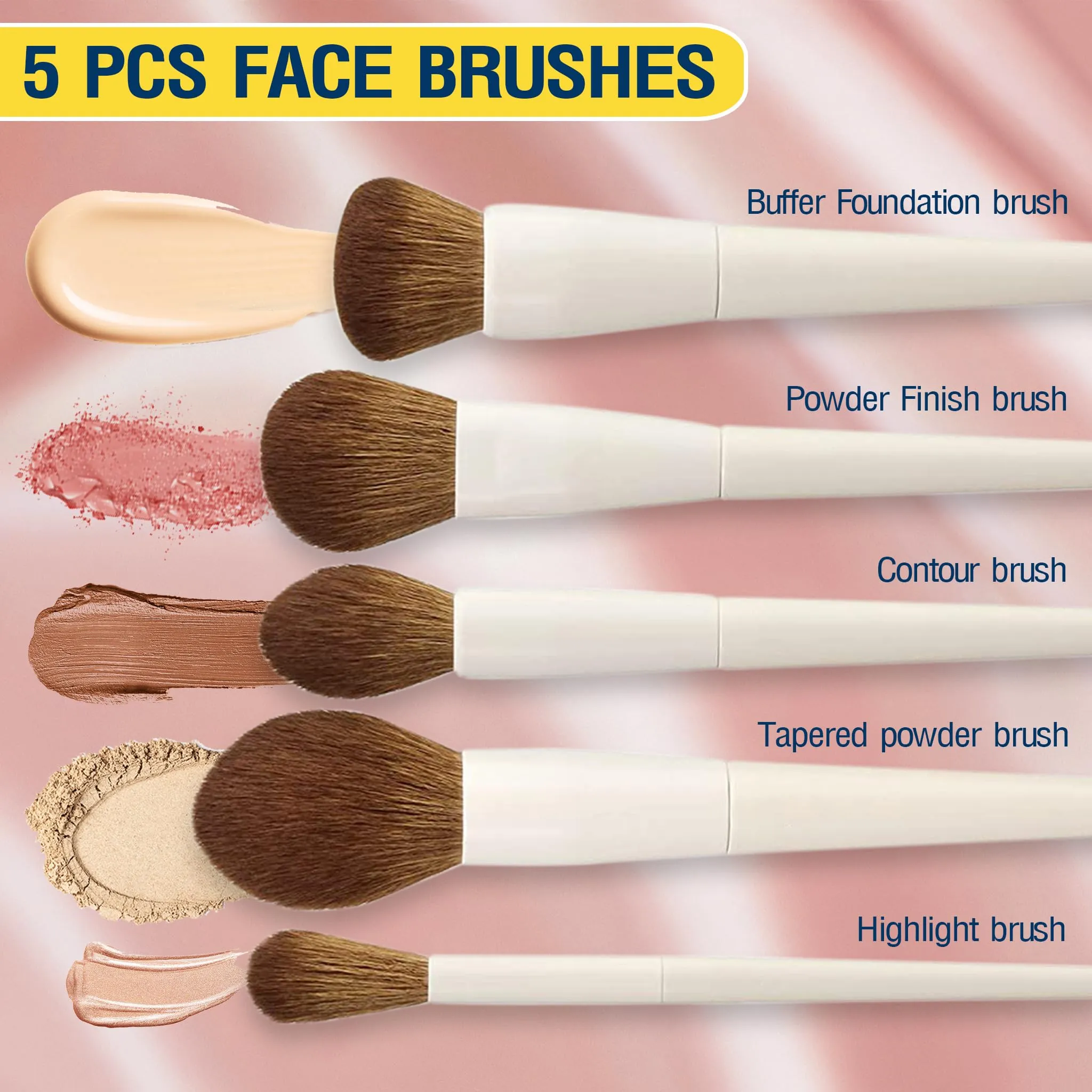 14-Piece Make Up Brush Set - Travel Makeup Brushes Set Professional - Premium Synthetic Brushes for Powder, Foundation, Contour, Blush, Concealer, Eyeshadow, and Liner - Light Grey