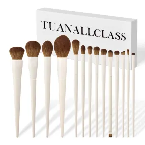 14-Piece Make Up Brush Set - Travel Makeup Brushes Set Professional - Premium Synthetic Brushes for Powder, Foundation, Contour, Blush, Concealer, Eyeshadow, and Liner - Light Grey