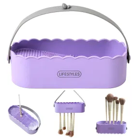 3 in 1 Silicone Makeup Brush Cleaner Bowl with Brush Drying Holder (Simple Purple)