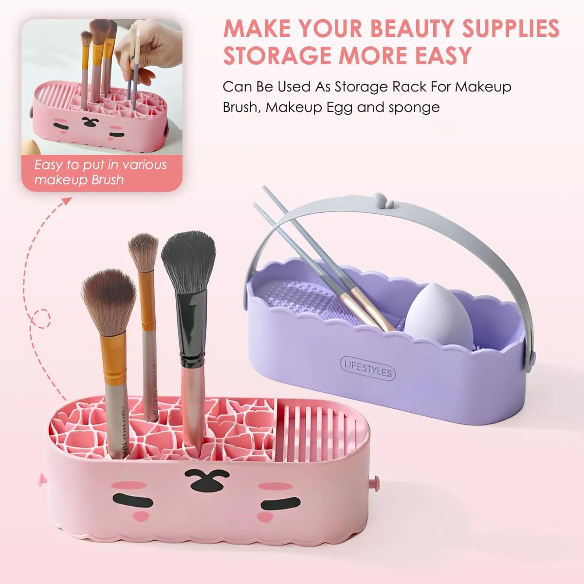 3 in 1 Silicone Makeup Brush Cleaner Bowl with Brush Drying Holder (Simple White)