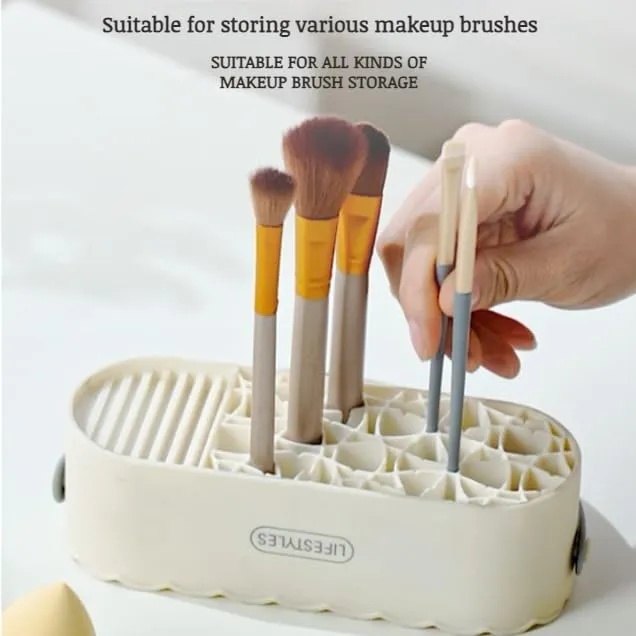 3 in 1 Silicone Makeup Brush Cleaner Bowl with Brush Drying Holder (Simple White)
