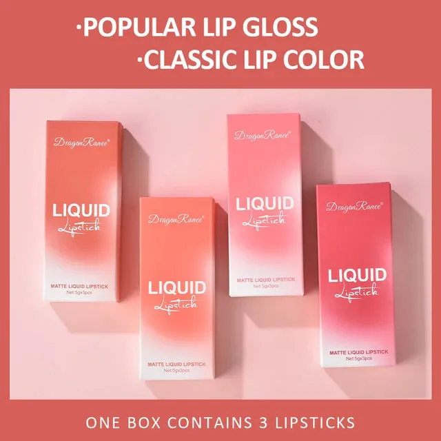 3pcs/set Velvet Matte Lip Gloss Matte Long Lasting Waterproof Lipstick Nourish Moisturizing Professional Lips Makeup