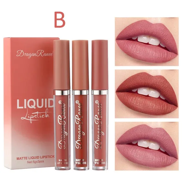 3pcs/set Velvet Matte Lip Gloss Matte Long Lasting Waterproof Lipstick Nourish Moisturizing Professional Lips Makeup