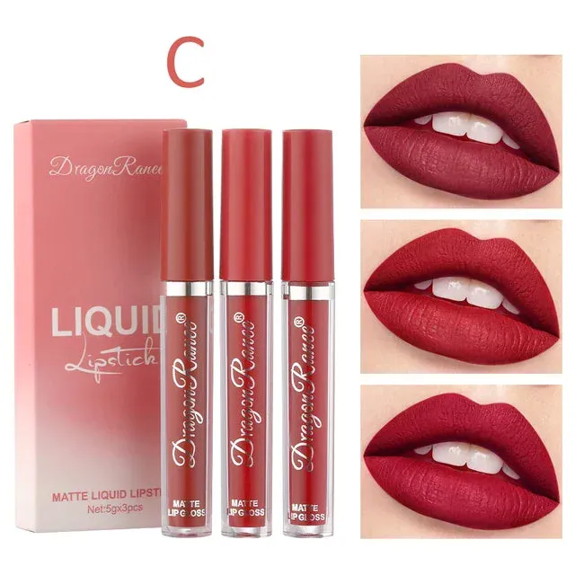 3pcs/set Velvet Matte Lip Gloss Matte Long Lasting Waterproof Lipstick Nourish Moisturizing Professional Lips Makeup