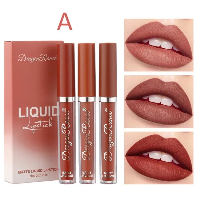 3pcs/set Velvet Matte Lip Gloss Matte Long Lasting Waterproof Lipstick Nourish Moisturizing Professional Lips Makeup