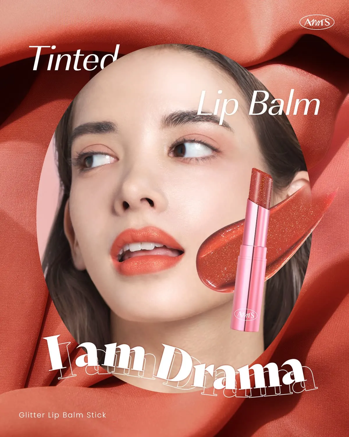AMTS Tinted Lip Balm - Drama | Hydrating Glitter Lipstick | Pearl Shimmering Daily Lip Makeup for dry, cracked, chapped lips | korean beauty Moisture Lip Tint