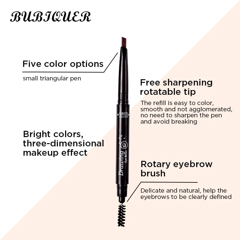 BUBIQUER Eyebrow Pencil, Waterproof Eyebrow Makeup with Soft Spoolie Brush, Long Lasting UltraFine Triangle Shaped Pencil, Creates Perfect Natural Eyebrows (Deep Brown)