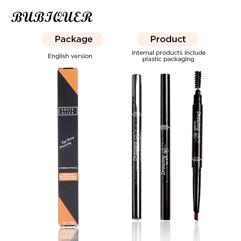 BUBIQUER Eyebrow Pencil, Waterproof Eyebrow Makeup with Soft Spoolie Brush, Long Lasting UltraFine Triangle Shaped Pencil, Creates Perfect Natural Eyebrows (Deep Brown)