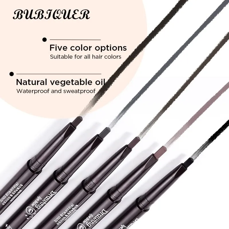 BUBIQUER Eyebrow Pencil, Waterproof Eyebrow Makeup with Soft Spoolie Brush, Long Lasting UltraFine Triangle Shaped Pencil, Creates Perfect Natural Eyebrows (Deep Brown)