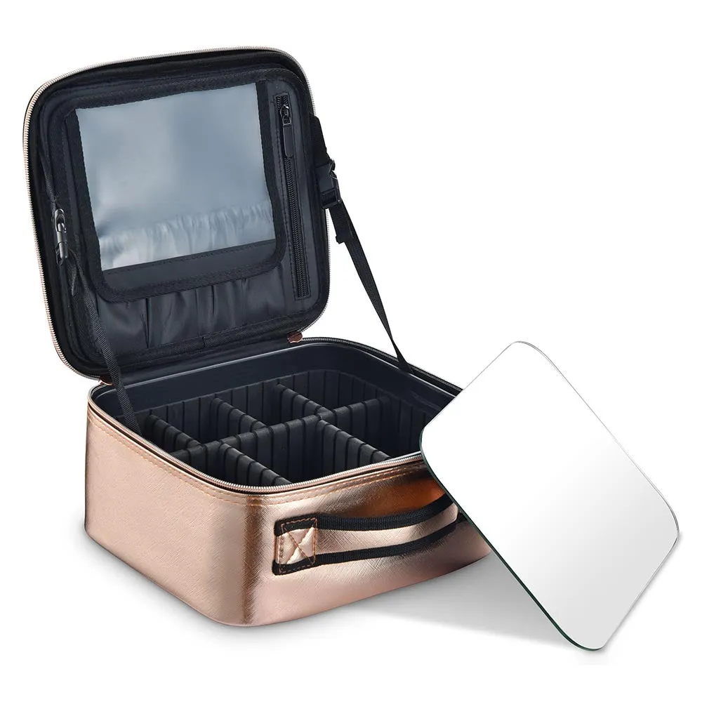 Byootique MassLux Golden Makeup Train Case Portable Cosmetic Bag Travel
