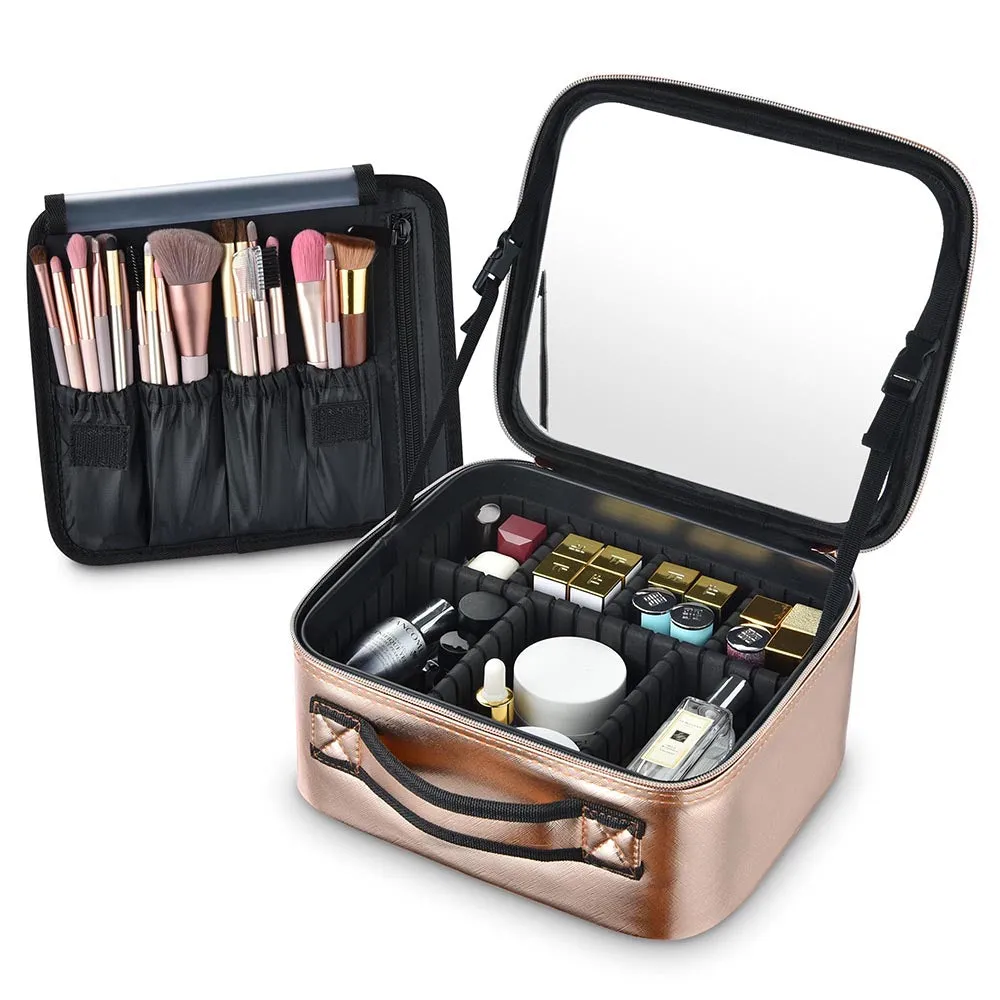 Byootique MassLux Golden Makeup Train Case Portable Cosmetic Bag Travel