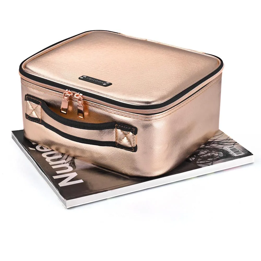 Byootique MassLux Golden Makeup Train Case Portable Cosmetic Bag Travel