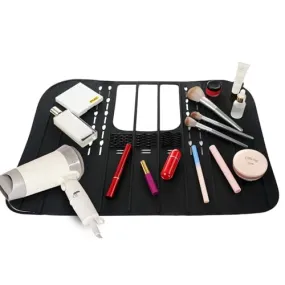 DALYANGDA Bathroom Sink Cover for Counter Space，Compact Foldable Bathroom Sink Cover with Silicone Makeup Brush Cleaning Mat - Heat Resistant, Sink Organizer Countertop for Beauty Tools，Travel, Black