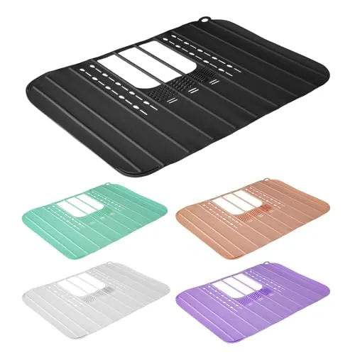 DALYANGDA Bathroom Sink Cover for Counter Space，Compact Foldable Bathroom Sink Cover with Silicone Makeup Brush Cleaning Mat - Heat Resistant, Sink Organizer Countertop for Beauty Tools，Travel, Black