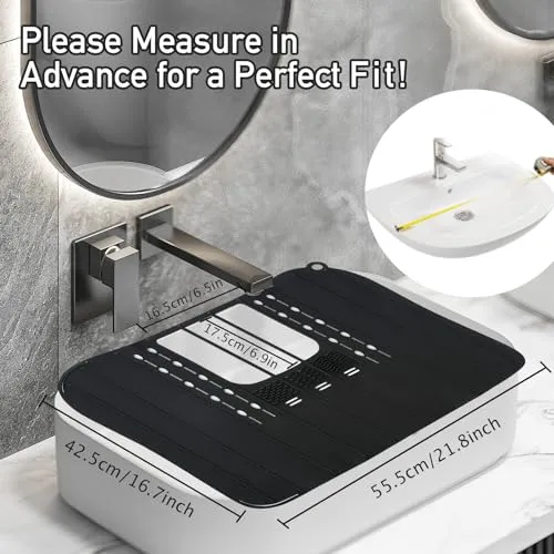 DALYANGDA Bathroom Sink Cover for Counter Space，Compact Foldable Bathroom Sink Cover with Silicone Makeup Brush Cleaning Mat - Heat Resistant, Sink Organizer Countertop for Beauty Tools，Travel, Black