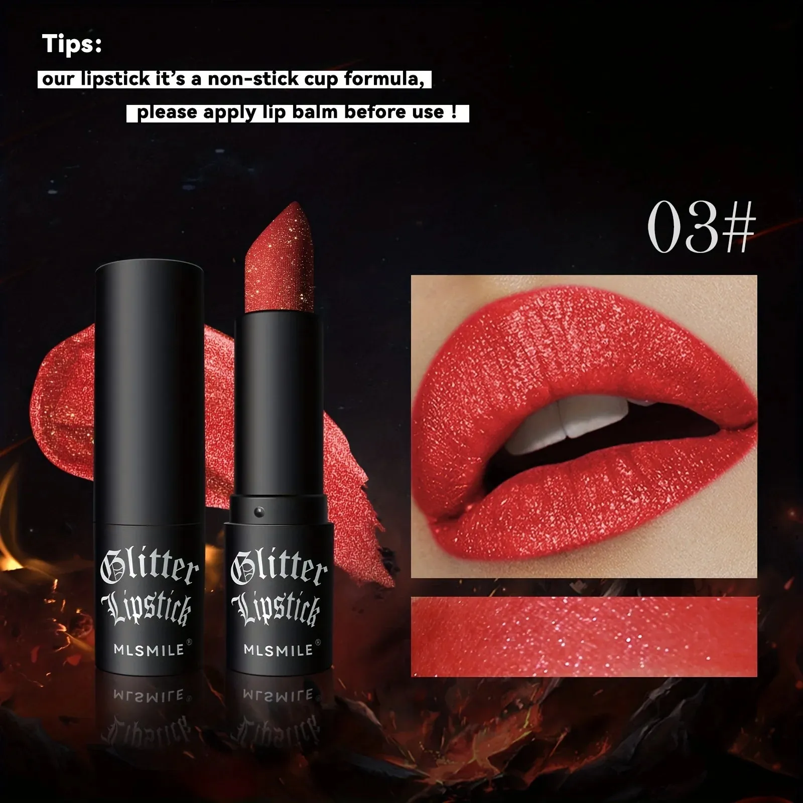 Hydrating Sparkling Glitter Lipstick Nonstick Shine Highly Pigmented Formula Gives Metallic Finish Lip Makeup