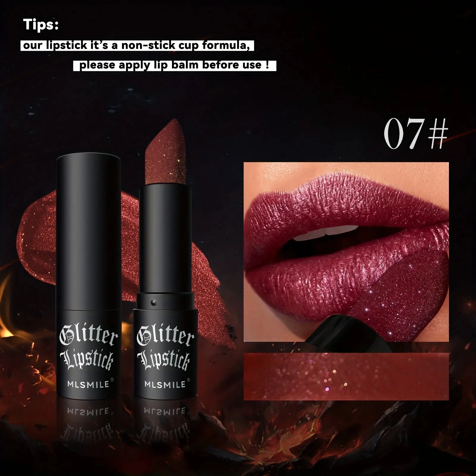 Hydrating Sparkling Glitter Lipstick Nonstick Shine Highly Pigmented Formula Gives Metallic Finish Lip Makeup