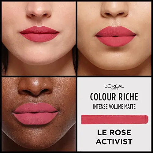 L’Oréal Paris Colour Riche Intense Volume Matte Lipstick - Up to 16H Wear, infused with HYALURONIC ACID - Le Rose Activist, 1.8 g