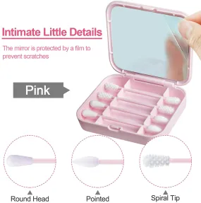 New TOROKOM 4 Count Reusable Portable Silicone Swab for Ear Cleaning, Makeup, 2 in 1 Cotton Swabs Set with Case and Cosmetic Mirror (1 Pack, Pink)
