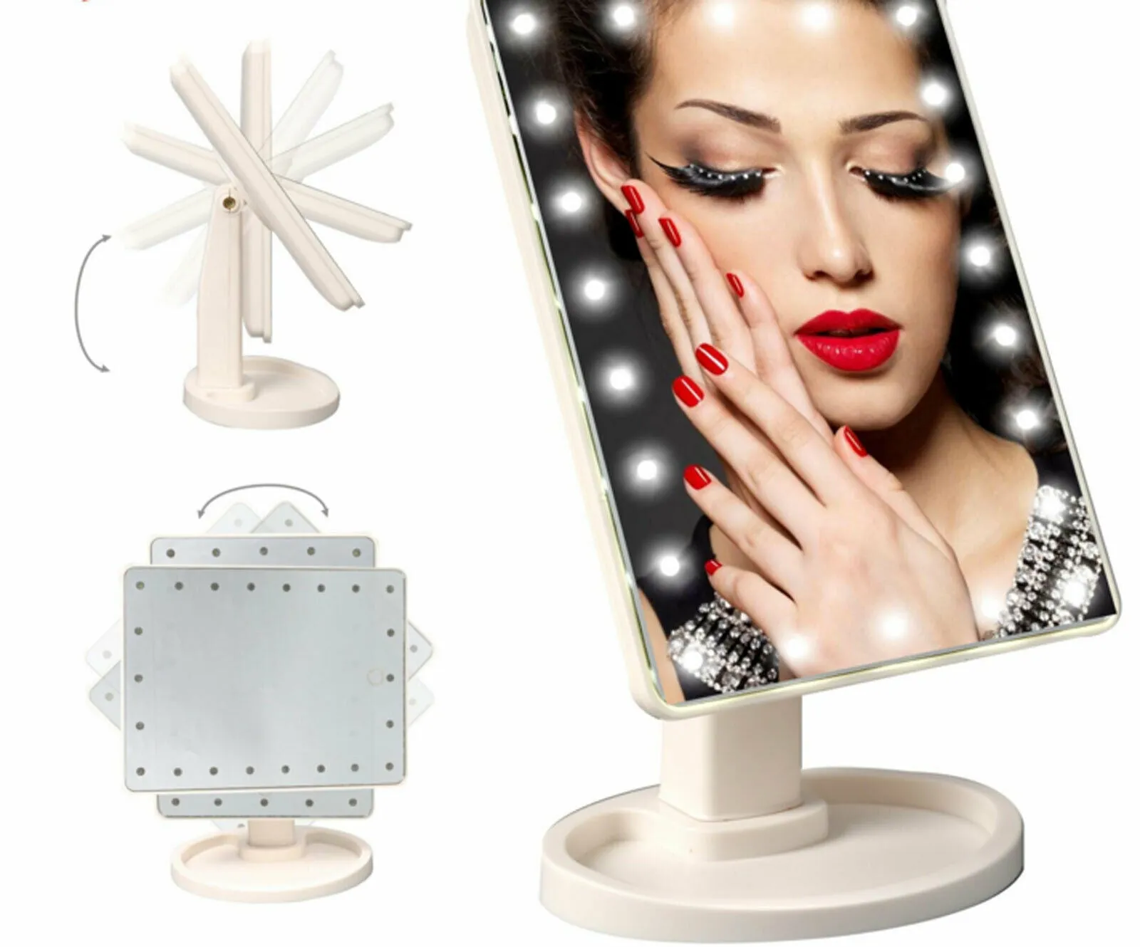 Professional 22 LED Makeup Mirror Light Portable Rotation Vanity Lights Lamp Touch Bright Adjustable USB Or Battery Use 22 LED Makeup Mirror Lighted Stand Tabletop Touch Screen Vanity White or Black