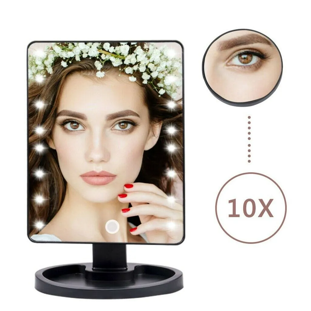 Professional 22 LED Makeup Mirror Light Portable Rotation Vanity Lights Lamp Touch Bright Adjustable USB Or Battery Use 22 LED Makeup Mirror Lighted Stand Tabletop Touch Screen Vanity White or Black