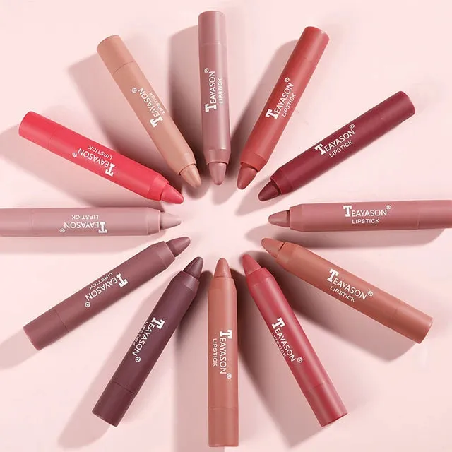 TEAYASON Matte Lipstick Waterproof Long Lasting Color Rendering Non-stick Velvet Lips Liner Pencil Woman Makeup Cosmetics